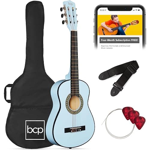 Best Choice Products 30in Kids Acoustic Guitar, All-in-One Beginner Starter Kit w/Strap, Case, Extra Strings, Rosette Inlay - Light Blue - Image 1