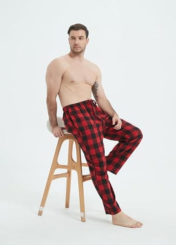 Jveyvth Mens Pajama Pants Flannel Cotton Plaid Sleep & Lounge Pants, PJ Bottoms with Pockets and Button Fly thumbnail 4