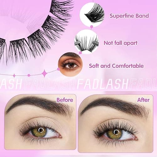 Fadlash Cluster Lashes Individual Lash 8-16mm Mixed Length Eyelashes 0.07mm D Curl Wispy Eyelashes Pre Glued Eyelash Beginner Friendly Soft Eyelashes Cluster thumbnail 5