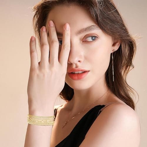 6 PCS Gold Bracelets for Womens Set, Stackable Gold Bangles Dainty Ladies Bracelets Golden Bangles, Womens Bracelet Suitable for Daily Life Parties Birthday Gift Giving thumbnail 4