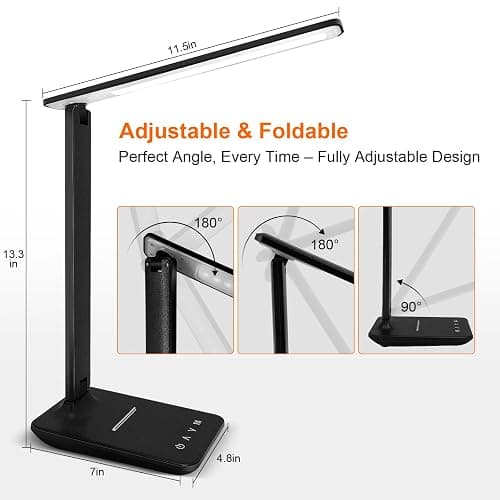 shinelife LED Desk Lamp for Office Home, Bright Desk Light with USB Charging Port, Adjustable Dimmable Desk Lamps 5 Modes 5 Brightness, Touch Study Lamp for Nail, Craft, Puzzle, Sewing, Study, Black thumbnail 6