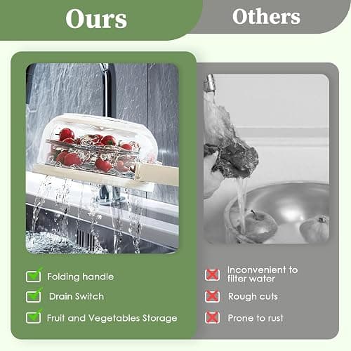 Bothyi Drain Basket Keeper Container Practical Fruit Colander Foldable Handle Food Storage Container Removable Basket for Strawberry, White thumbnail 7