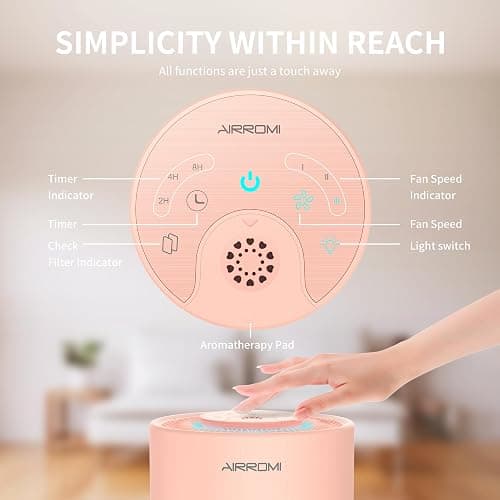 AIRROMI Air Purifier for Bedroom with HEPA 3-in-1 Filter, Pet Air Purifier for Home Cat Pee Smell, Covers Upto 990 Ft², Quiet 360°intake Air Cleaner for pet hair,allergies,Dust,Smoke A2001 Orange - Orange thumbnail 5