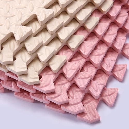 Foam Play Mat for Baby, 0.4 Inch Thick Foam Interlocking Floor Mats, Soft Non-Toxic Baby Playmat, Solid Colored Puzzle Play Mat Kids Floor Mats, 16 Tiles, Beige/Loli Pink - Beige/Loli Pink thumbnail 4