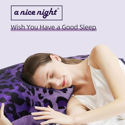 A Nice Night Leopard Printed，Satin Silky Soft Quilt Sexy Luxury Super Soft Microfiber Comforter Quilt Bedding Comforter Set Full/Queen, Light Weighted (Purple, Queen(88-by-88-inches)) thumbnail 7