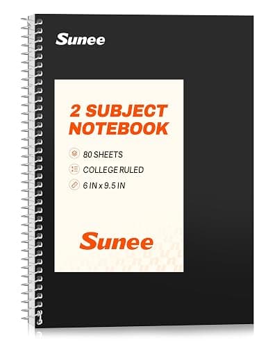SUNEE Spiral Notebook, 2-Subject, College Ruled Paper, 6" x 9-1/2", 80 Sheets, Spiral Notebooks for School, Black - Image 1