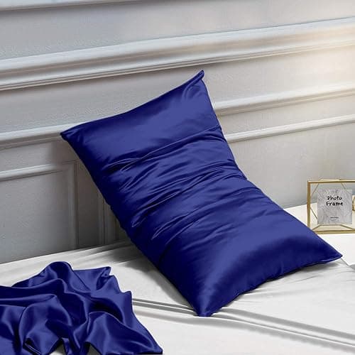 NTBAY 2 Pack Satin Standard Pillowcases for Hair and Skin, Luxurious and Silky Pillow Cases with Envelope Closure, 20x26 Inches, Navy Blue thumbnail 2