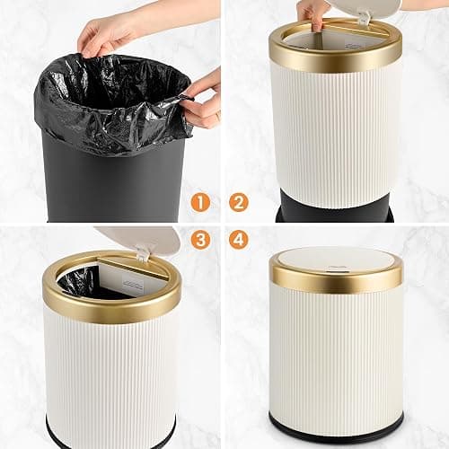 Pukomc Bathroom Trash Can with Lid，3.5 Gallon Motion Sensor Waterproof Touchless Garbage Can, Smart Plastic Trash Bins Suitable for Kitchen, Bathroom, Bedroom, Living Room, Office Beige thumbnail 4