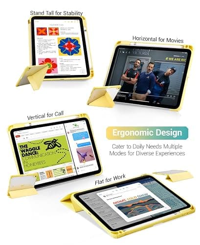 CoBak Case for iPad (A16) 11th Generation 11 Inch 2025, iPad 10th Generation Case 10.9 Inch 2022 - Protective Cover with Multi-Angle Includes Portrait Stand, Pencil Holder and Auto Wake/Sleep, Yellow thumbnail 4