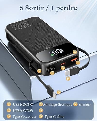 Batterie Externe, 22,5 W 25800 mAh Power Bank, Batterie Portable USB C entrée et Sortie PD3.0 QC4.0 Charge Rapide Powerbank Compatible avec iPhone17 16 15 14 13 12 Pro Max Plus iPad Pro etc. thumbnail 2