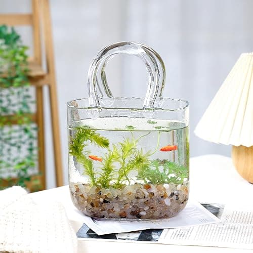 Fixwal Glass Purse Vase for Flowers, Clear Bag Vases with Handle, Unique Cute Handbag Shape Decorative Flower Vases with Fish Bowl for Centerpieces Home Table Shelf Decor Birthday thumbnail 7