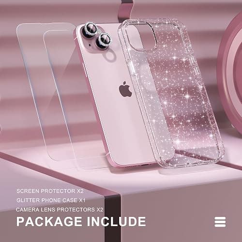 Choiche for iPhone 15 Plus Case Clear Women Girly (Glitter Clear) | Cute Glitter Bling Sparkly Phone Case, [2 x Diamond Camera Lens Protectors] [2 x Tempered Glass Screen Protectors] 6.7-inch thumbnail 2