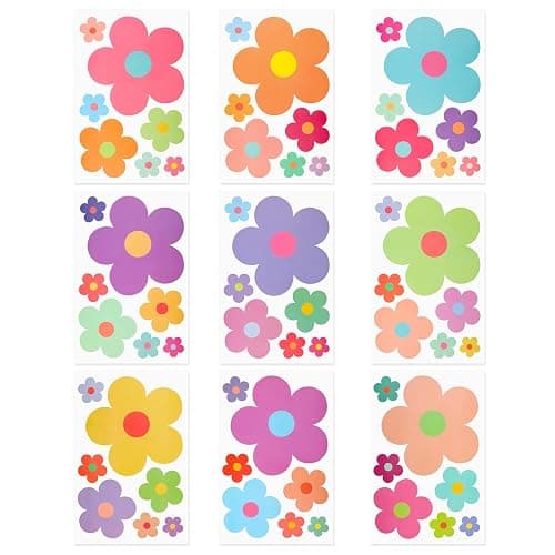 COMNICO 63pcs Cute Flowers Wall Sticker PVC Colorful Y2k Floral Wall Decor Vinyl Peel and Stick Flowers Stickers for Teen Girls Boy Kids Nursery Bedroom Kindergarten(9 Sheets, Bright Colors) thumbnail 7
