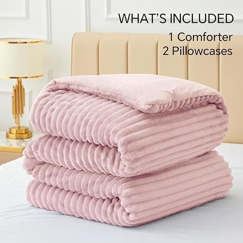 BEDELITE Fleece Queen Comforter Set -Super Soft & Warm Fluffy Pink Bedding, Luxury Fuzzy Heavy Bed Set for Winter with 2 Pillow Cases thumbnail 7