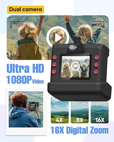 Eveedo Instant Print Camera for Kids,Dual Len Kids Cameras with 2.4 Inch Screen, Christmas Birthday Gifts for Girls Age 3-12, Portable Toddler Toy for 3 4 5 6 7 8 9 10 Year Old Girls Boys (Black) thumbnail 3
