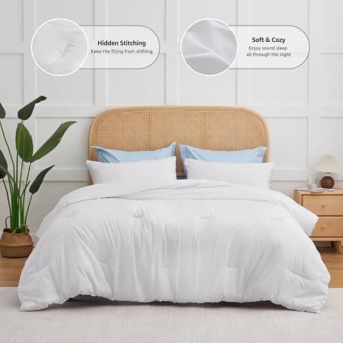 CozyLux White Full Size Comforter Set, 3 Pieces Solid Breathable Quilted Style Bedding Sets, Luxury Fluffy Soft Bed Set with Down Alternative Comforter for All Season (1 Comforter & 2 Pillowcases) thumbnail 3