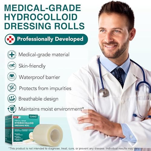 Hydrocolloid Roll for Wound Care, (2in*11.8ft) Hydrocolloid Bandages, Cut-to-Size, Medical Grade Hydrocolloid Roll with Self-Adhesive, Ultra Absorbent, Flexible & Waterproof, First Aid Kit Essential thumbnail 9