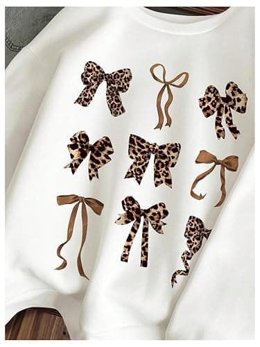 WDIRARA Girl's Leopard Bow Sweatshirt Crew Neck Long Sleeve Pullovers Graphic Top thumbnail 3