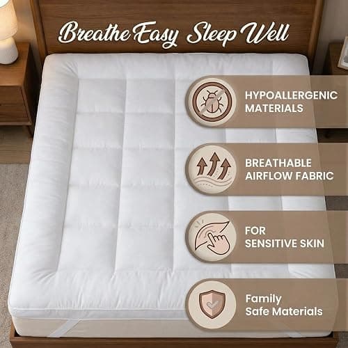 Mattress Topper Double Bed 137x190 cm | 10cm Extra Thick Hotel Quality Microfiber | Soft Double Mattress Topper | Hypoallergenic & Deep Elasticated Straps for Secure Firm Grip thumbnail 4