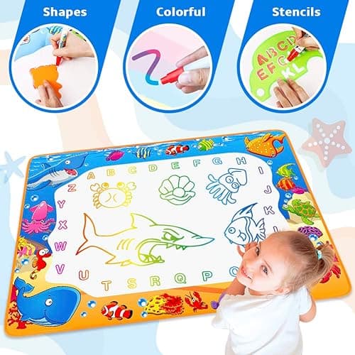 Water Doodle Mat - Kids Painting Writing Color Doodle Drawing Mat Toy Bring Magic Pens Educational Toys for Age 2 3 4 5 6 7 Year Old Girls Boys Age Toddler Gift - Ocean thumbnail 6