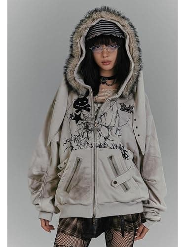 CEINOM Kawaii Bunny Ear Striped Long Sleeve Hoodies Women Harajuku Y2k Zip Up Sweatshirts Cute Style Autumn Winter Hoodies thumbnail 2