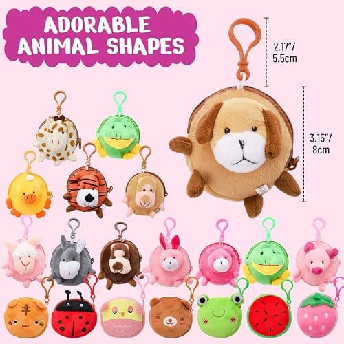 HNYYZL Mini Animals and Mini Fruit Stuffed Coin Bag, Kawaii Keychain Wallet Cartoon Animals Coin Purse for Kids Birthday Party Favors thumbnail 2