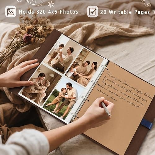 Miaikoe Photo Album 6x4 320 Photos, Leather Cover Album with 20PCS Kraft Writing Paper Scrapbook Holds 320 10x15cm Vertical Photos for Family Wedding Baby Graduation (Beige) thumbnail 3