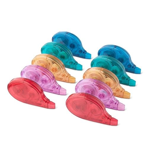 Amazon Basics White-Out Correction Tape with Dispenser, 39.3ft, 10-Pack, Fast, Clean and Easy to Use Tear-Resistant Tape Office or School Supplies, Green, Orange, Purple, Red, Blue - Image 1