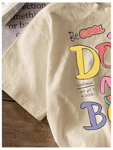 RoseSeek Girl's Graphic Print Tee Shirt Round Neck Short Sleeve T Shirts Summer Cute Trendy Tops - 12 Years - Graphic Khaki thumbnail 4