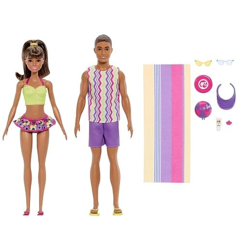 Barbie Style Fashion Dolls Set, Beach Inspired Looks | Includes Beach Style Accessories, 65th Anniversary Ken Doll (Amazon Exclusive) - Image 1