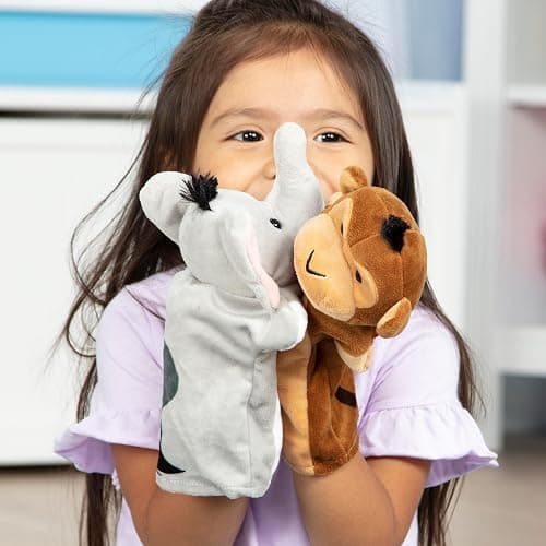 Melissa & Doug Safari Buddies Hand Puppets, Set of 6 (Elephant, Tiger, Parrot, Giraffe, Monkey, Zebra) Soft, Plush Animal Hand Puppets For Toddlers And Kids Ages 2+ thumbnail 5