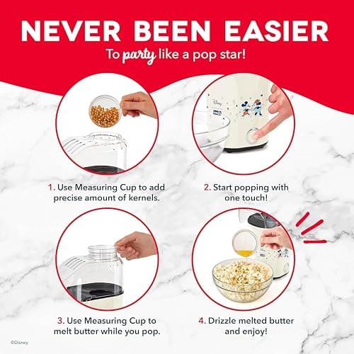 Disney DASH Fresh Pop Popcorn Maker - Oil-Free, Air Popcorn Popper - With Measuring Cup & Recipe Guide - Perfect for Movie Nights - 16 Cups, Mickey & Minnie Design thumbnail 4