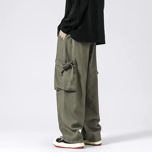PRIJOUHE Men's Baggy Cargo Pants Casual Loose Fit Wide Leg Pants with Elastic Drawstring Waist thumbnail 3