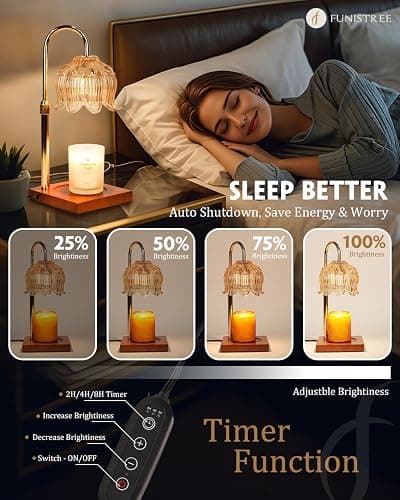 Flower Candle Warmer Lamp with Timer & Dimmer, Adjustable Height Candle Warmer, Gifts for Women Mom Birthday Christmas, House Warming New Home Bedroom Decor, Wax Warmer with 2 Bulbs for Jar Candles thumbnail 3