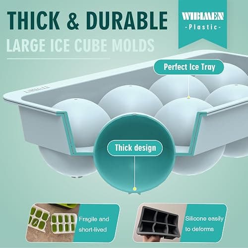 WIBIMEN Large Ice Cube Molds, Big Round Whiskey Ice Cube Trays for Freezer, Easy to Fill & Release, Whiskey Bourbon Cocktail(2.5In*8 Balls- Blue/2 Pack) thumbnail 5