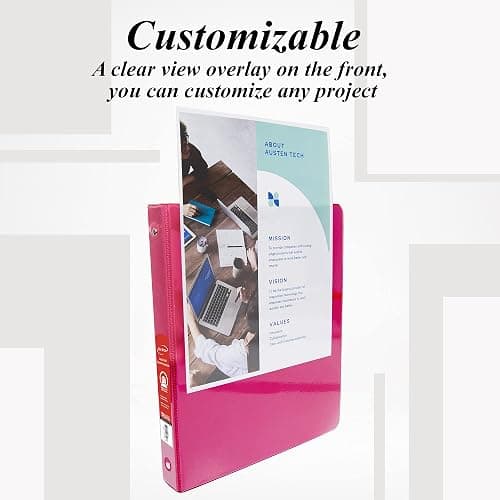 BAZIC Products 1.5" Fuchsia 3-Ring View Binder, Round Ring, 2 Pockets | round rings, 1.5 in Fuchsia view 3-ring binder, 2 inside pockets, holds up to 250 sheets, Durable poly cover, 2 Pockets thumbnail 3