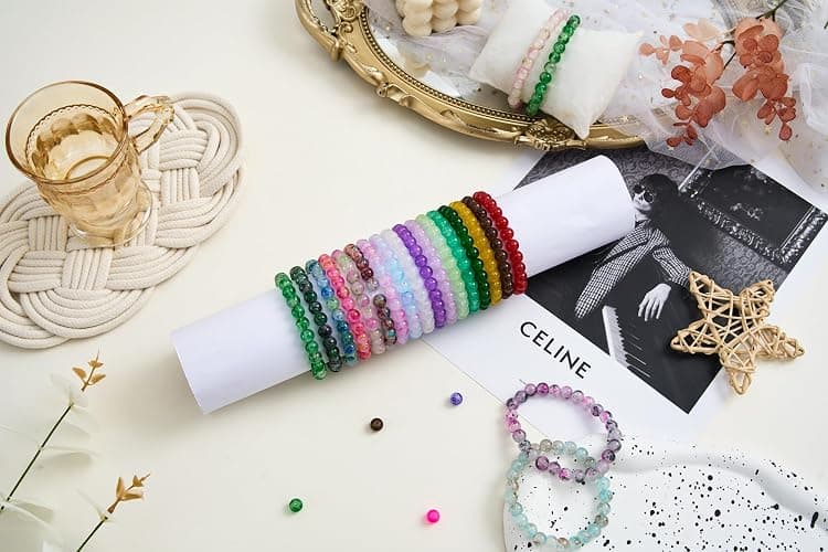 【2 Pack】 More Than 1300PCS Round Glass Beads for Jewelry Making,48 Colors 8mm Crystal Beads for Bracelets Jewelry Making and DIY Crafts, 2 Box Round Beads Suitable for Beginners. (Solid+Printing) thumbnail 8