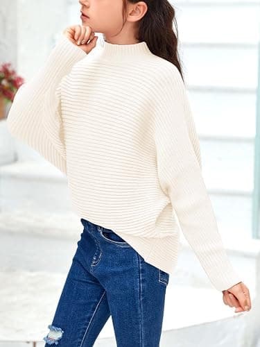 Mafulus Girl's Oversized Crewneck Fall Sweaters Kids Batwing Long Sleeve Slouchy Chunky Cute Pullover Jumper Shirts 5-14T thumbnail 3