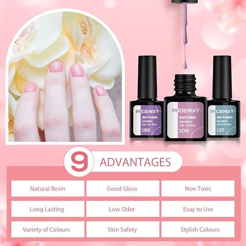 Phoenixy Gel Nail Polish, 21 Colours Nail Polish Starter Kit Soak Off Gel Polish Nail Varnish Set Base and Top Coat Gifts Set for Women thumbnail 4