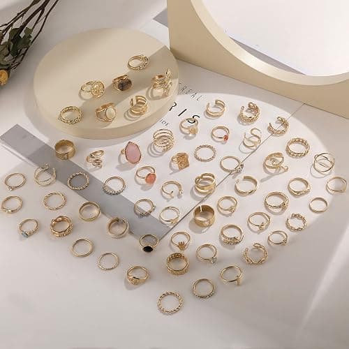 17KM 60 Pcs Gold Stacks Ring Sets for Women Non Tarnish, Dainty Vintage Stackable Rings Pack, Finger Midi Knuckle Rings for Jewelry Gift thumbnail 7