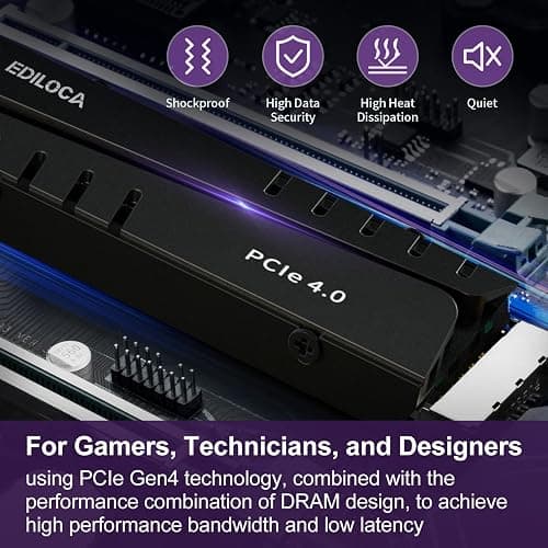 Ediloca 500GB PS5 SSD with Heatsink PCIe Gen4 NVMe M.2 Gaming SSD, 7400MB/s Read, 1GB DRAM Cache, 3D TLC | Internal Solid State Drive Compatible with PS5 & PC(EN855) thumbnail 6