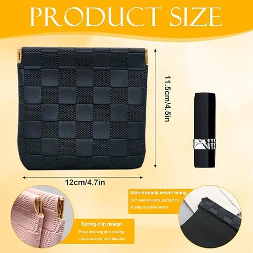 2 PCS Small Makeup Bag for Women, Small Pouches for Purse,Mini Checkered Cosmetic Bag Waterproof Pouch for Travel Storage bag, for Cosmetics Headphones Jewelry Cosmetic Lipstick Coins (Black, Beige) thumbnail 3