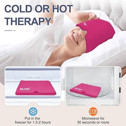 EXQUISLIFE Migraine Headache Relief Cap, Gel Ice Head Wrap, Hot and Cold Therapy, Headache Eyes Mask for Sinus, Puffy Eyes, Tension and Stress Relief (Hot Pink) thumbnail 3