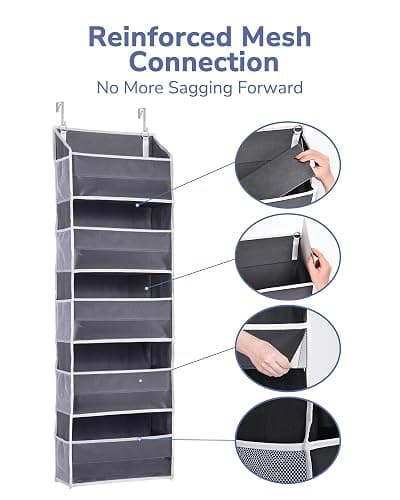 ULG 1 Pack Over Door Organizer with 5 Large Pockets 10 Mesh Side Pockets, 44 lbs Weight Capacity Hanging Storage Organizer with Clear Window Kids Toys, Shoes, Diapers, Dark Grey, 5 Layers thumbnail 8