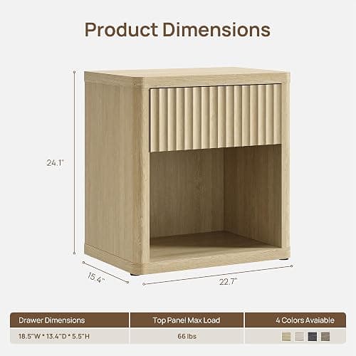 SICOTAS Night Stand with Large Drawer 24" Tall Fluted Modern Nightstands Wide Bedside Table for Bedroom Sofa Home Office, Nightstand with Spacious Storage Minimalist Design, Easy Assembly thumbnail 2