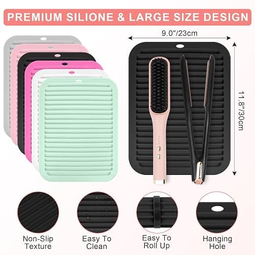 AMIJEAL Large Silicone Heat Resistant Mat for Hair Tools, Curling Irons, Flat Irons, Hair Straightener, Portable Hot Tools Pad Cover with Velcro for Travel Vanity Salon(11.8" x 9.0") - Black thumbnail 3