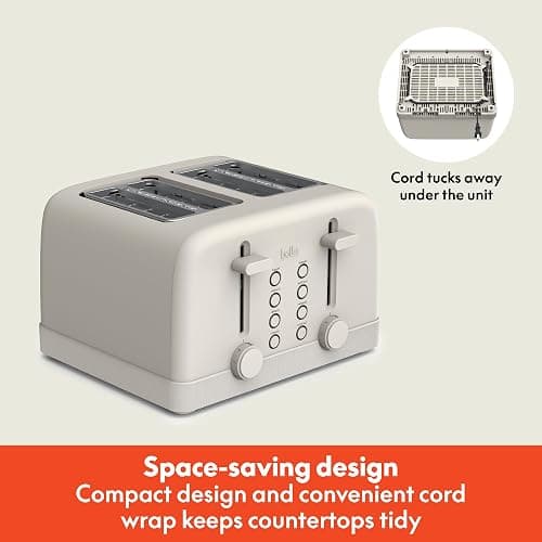 bella 4 Slice Toaster, 6 Setting Shade Control with Reheat & Cancel Buttons, Removable Crumb Tray, Anti Jam & Auto Shutoff, 900 Watt, Oatmilk thumbnail 4
