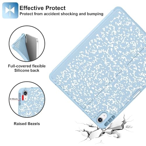 Supveco Case for iPad Air 11 Inch (M4 2026/M3 2025/M2 2024),iPad Air 5th/4th Generation 10.9 Inch 2022/2020 with Pencil Holder-[Auto Wake/Sleep],Premium Folio Stand Soft TPU Back Cover-Ice Blue thumbnail 6