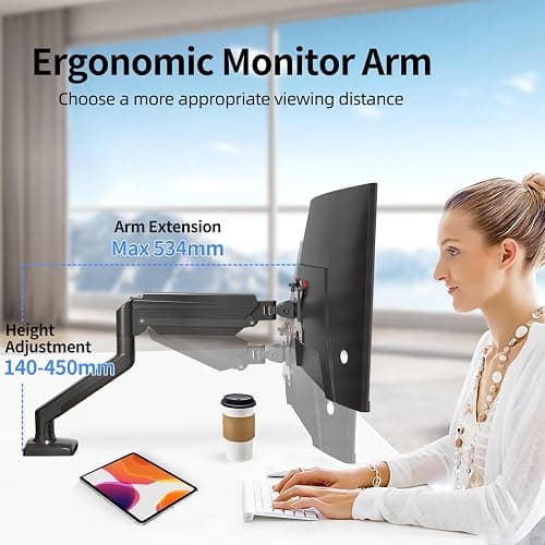 suptek Support Ecran PC pour Moniteur LCD LED de 13 à 32 Pouces, Bras de Moniteur à Ressort à Gaz, Hauteur Réglable, VESA 75/100 mm, Inclinaison de ± 90°, Rotation de 360°, Capacité 2-9 kg, MD01A thumbnail 7