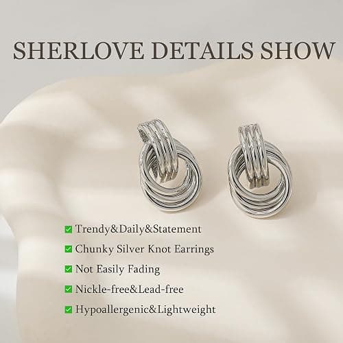 SHERLOVE Trendy Gold Plated Knot Earrings for Women Chunky Statement Drop Dangle Earrings Lightweight Hypoallergenic Fashion Accessories Gold Jewelry Gifts for Womens thumbnail 5
